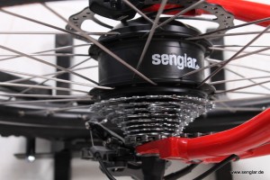 Senglarantrieb mit 9-fach-Kassette und Bremsscheibe