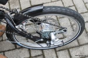 Nachgerüstet: Die Kettenschaltung am Senglarantriebs des Handbikes